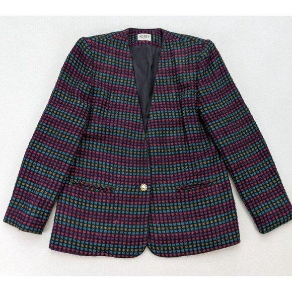 Vintage 80s Women's Blazer Suit Jacket Koret Rainbow Woven - Picture 1 of 16